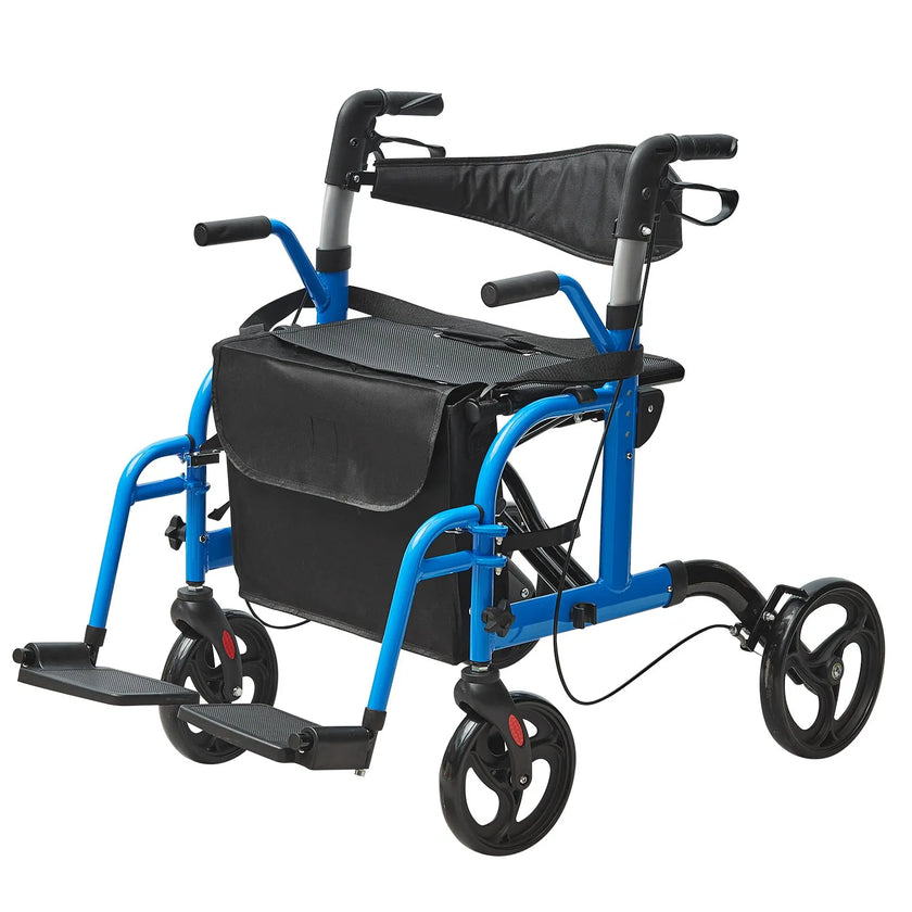 VEVOR 2 in 1 Rollator Walker & Transport Chair for Seniors, Folding Rolling Walker Wheelchair Combo & Footrests, Lightweight Aluminum Mobility Walker with Adjustable Handle, All Terrain Wheels, 300LBS