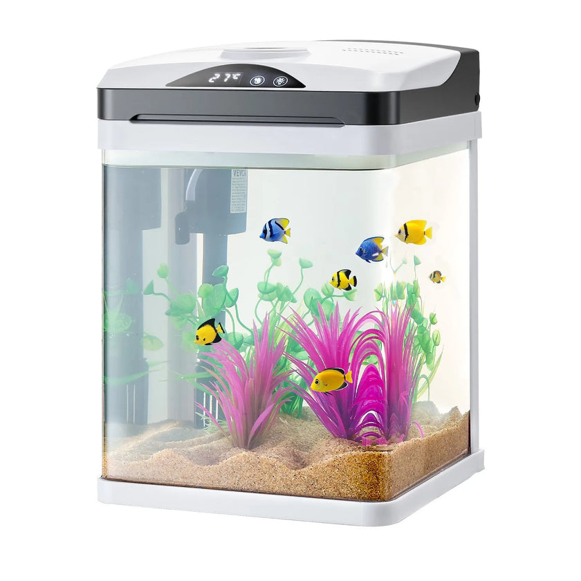 VEVOR 2 Gallon Fish Tank Aquarium LED Square Clear Glass 7 Color Self Cleaning