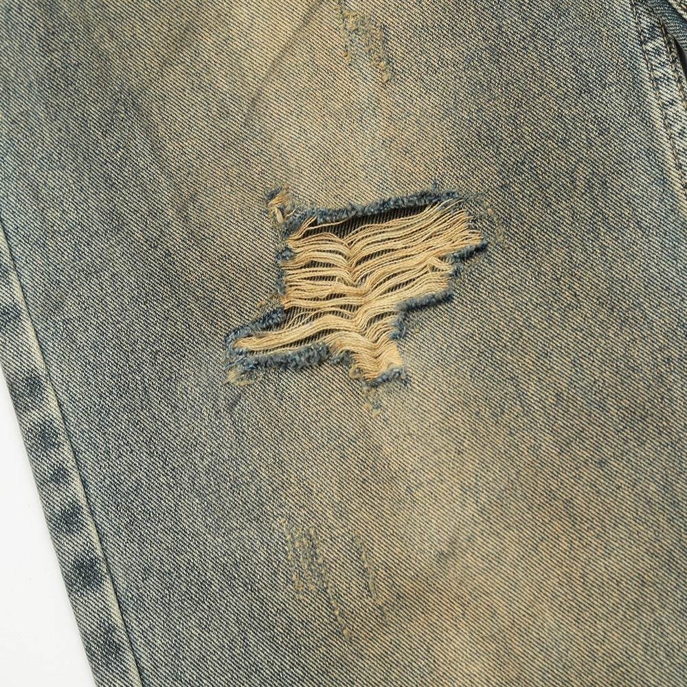 Hole Denim Men Trousers Heavy Industry Washing Jeans