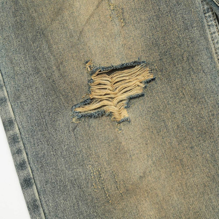 Hole Denim Men Trousers Heavy Industry Washing Jeans