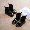 Black Patent leather boots for girls Woolen Winter boot for girls
