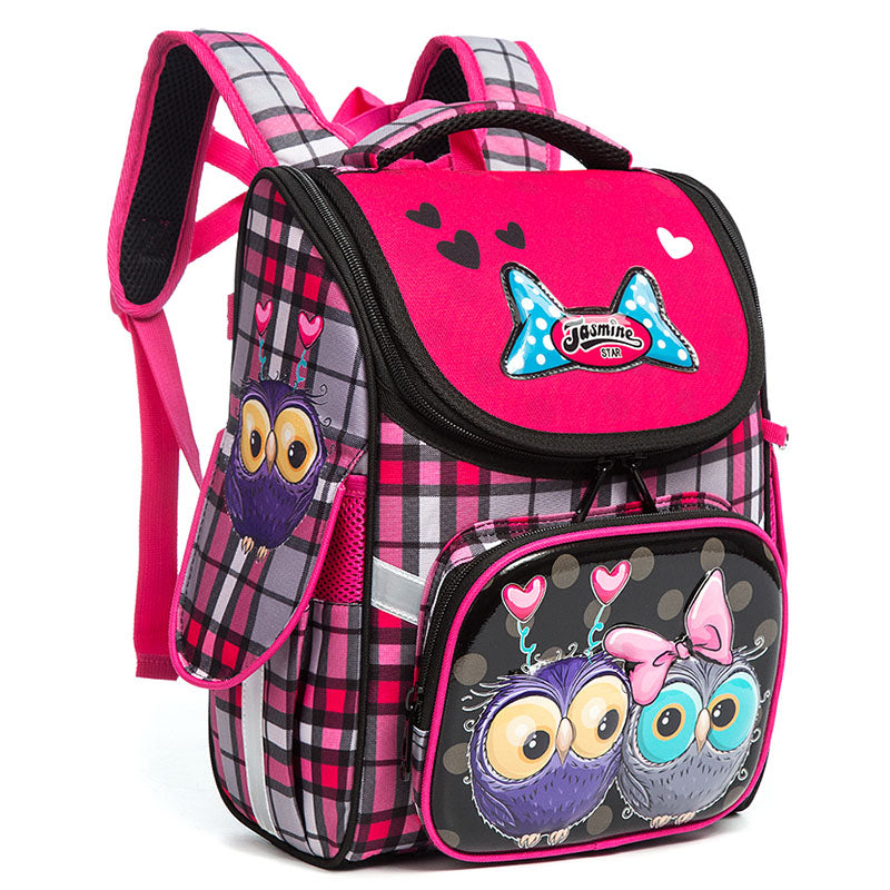 Cute Owl & Cartoon Print Girls' School Backpack – 14-Inch Nylon Kids Bag (SUV, Car, Owl, Bear)