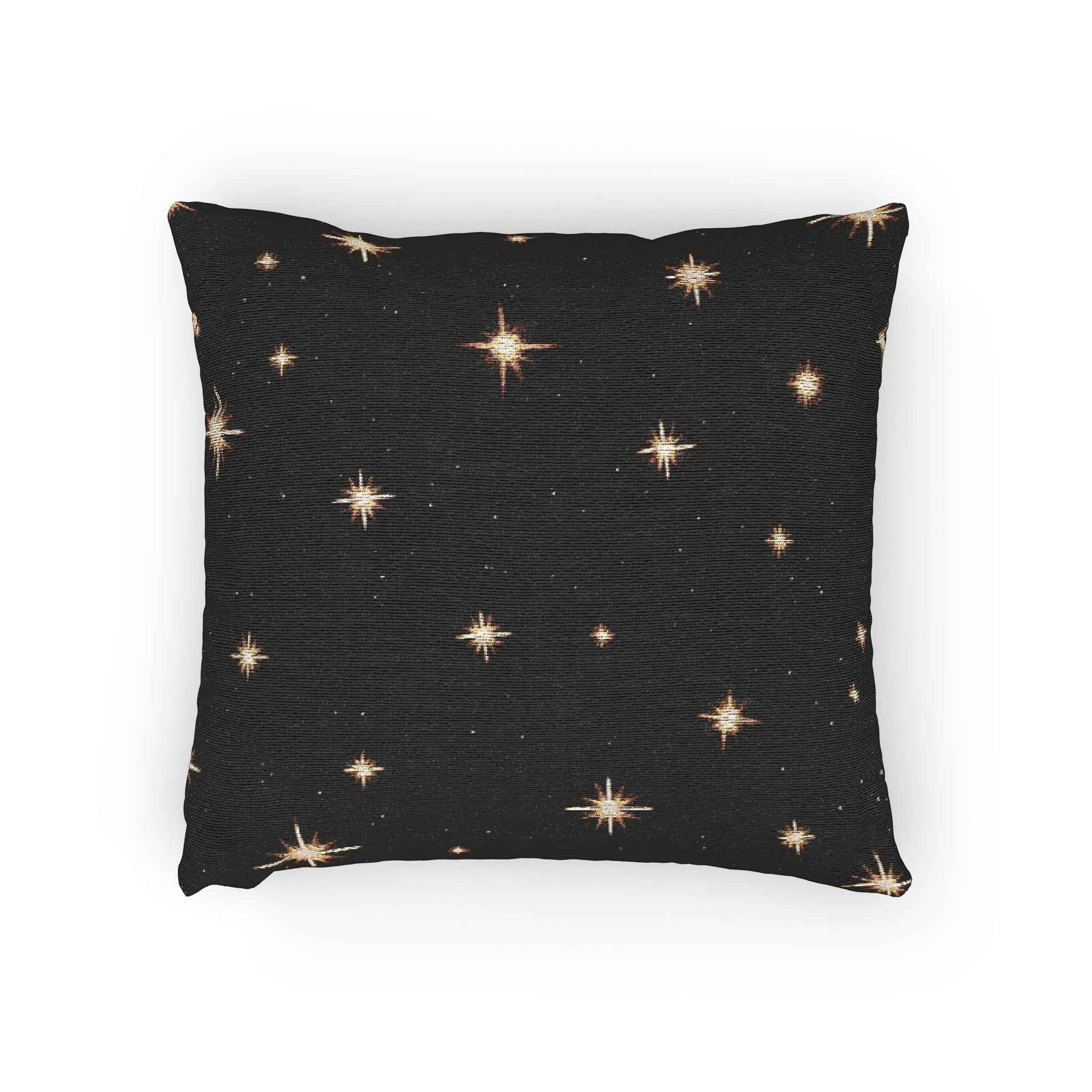Starry Night Sparkle Woven Pillow | Black Cross-Stitch Stars