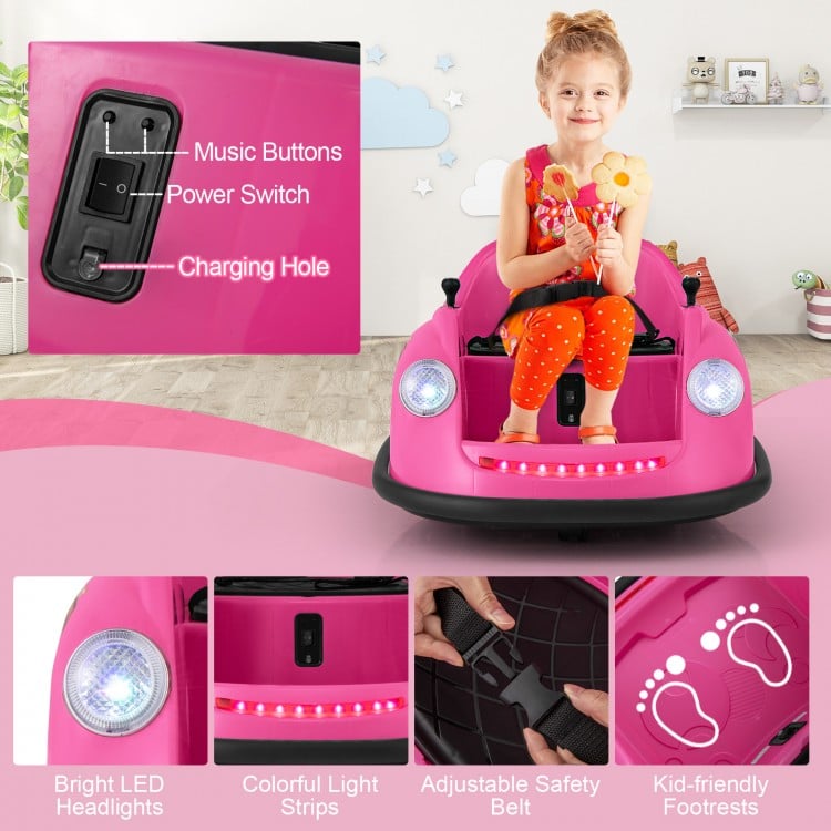 12V Electric Kids Ride on Bumper Car Battery Powered Bumping Car with Remote Control-Pink