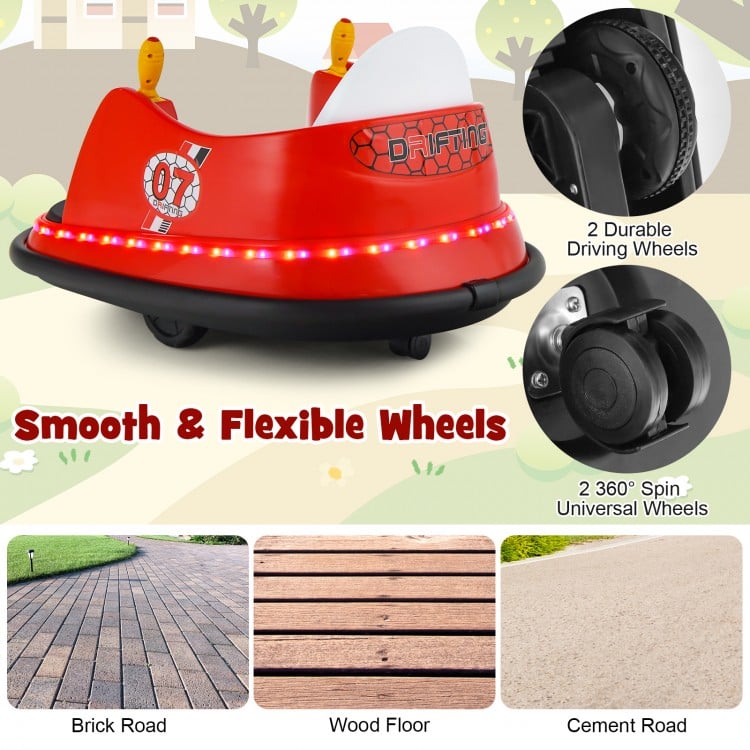 12V Electric Kids Ride On Bumper Car with Flashing Lights for Toddlers-Red