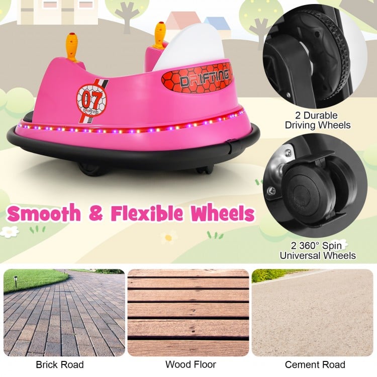 12V Electric Kids Ride On Bumper Car with Flashing Lights for Toddlers-Pink