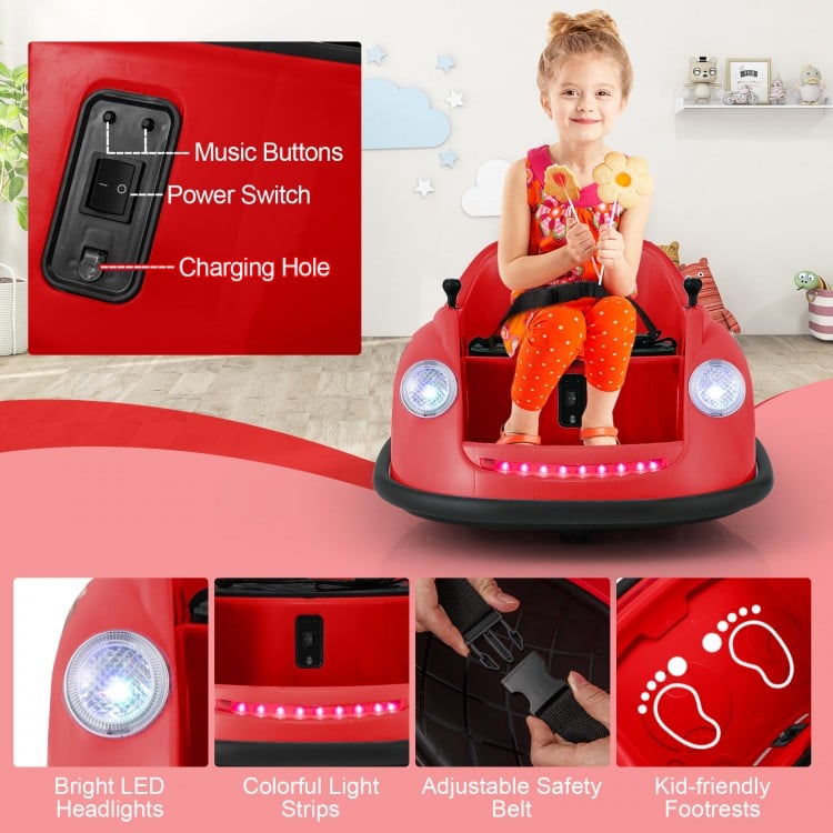 12V Electric Kids Ride on Bumper Car Battery Powered Bumping Car with Remote Control-Red