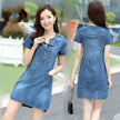 Women's Casual Denim Mini Dress – Loose Jean Dress in Dark Blue & Light Blue | Plus Size S–5XL