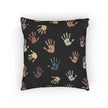 Colorful Handprint Pattern Pillow | Multicolor Hands on Black Throw Pillow
