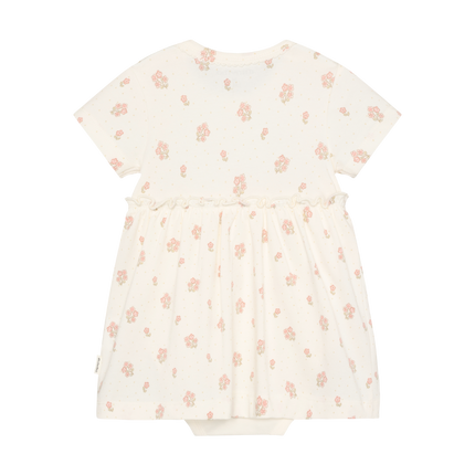 Dress with Bodysuit | Pink Floral on Off-White  | Minymo