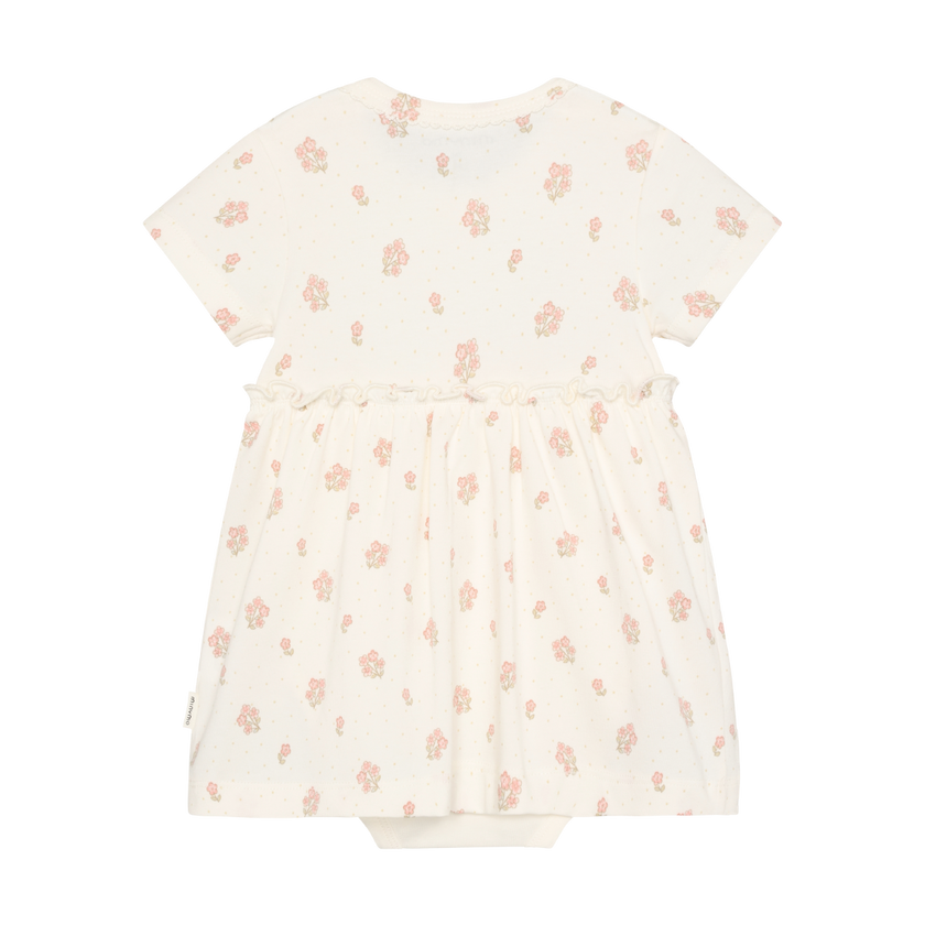Dress with Bodysuit | Pink Floral on Off-White  | Minymo