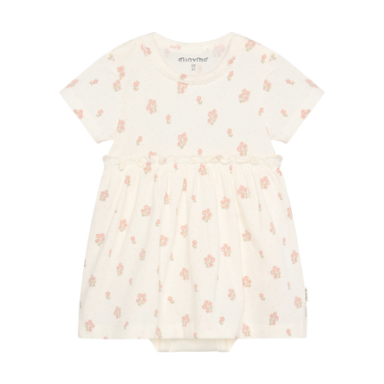 Dress with Bodysuit | Pink Floral on Off-White  | Minymo
