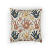 Woven Pillow — Boho Handprint Pattern Decorative Throw Pillow (Earth Tones)