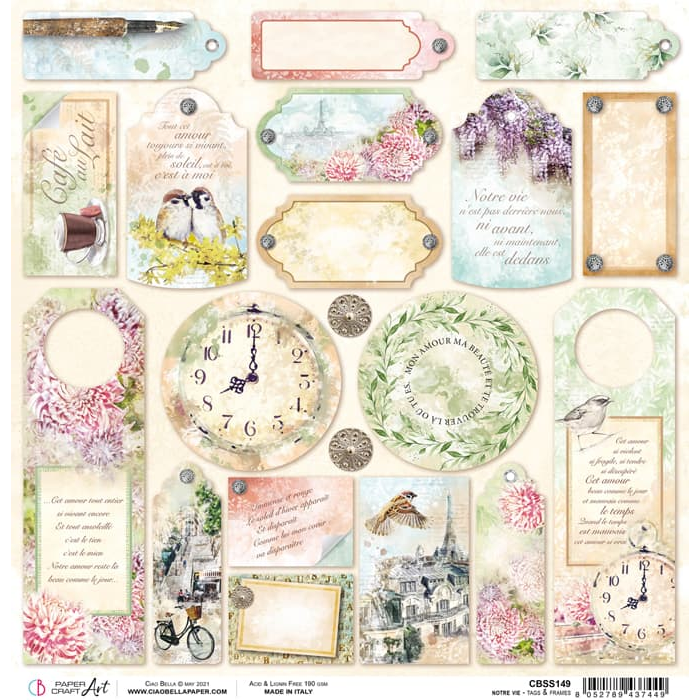 Ciao Bella Notre Vie Tags & Frames Paper Sheet 12
