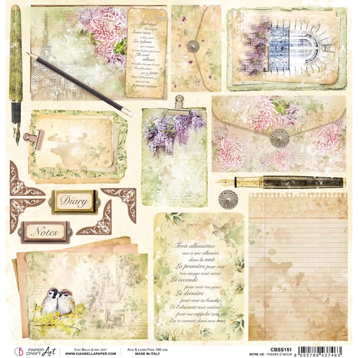 Ciao Bella Poemes D’Amour Paper Sheet 12