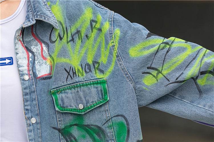 Oversized Graffiti Print Denim Jacket Women Loose Fried Street fashion