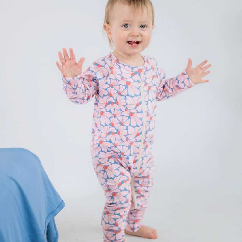 Bamboo Baby Zipper Footed Onesie | Saltwater Floral