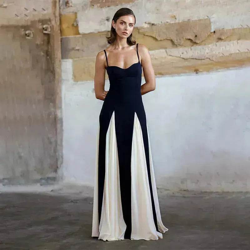 Luxury Women Sleeveless Color Contrast Sling Dress for Wedding Cocktail Evening Party events