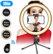 10-inch LED Ring Light, 120 LEDs, 2900-6500K, USB Powered, Phone Holder and Tripod Options