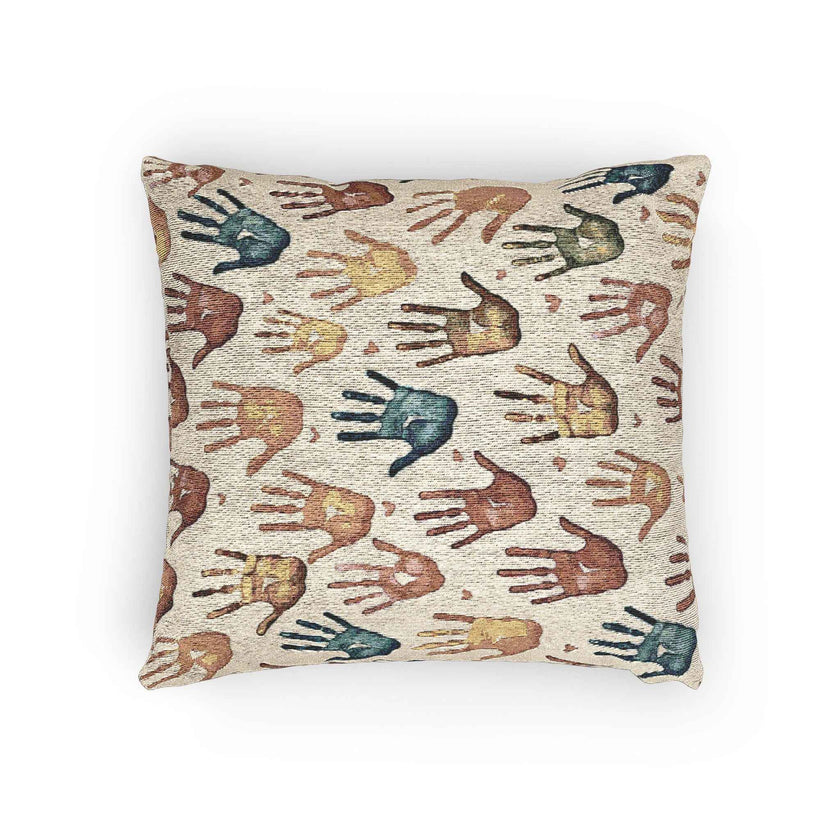 Multicolor Handprint Pattern Woven Pillow | Boho Decorative Throw Pillow