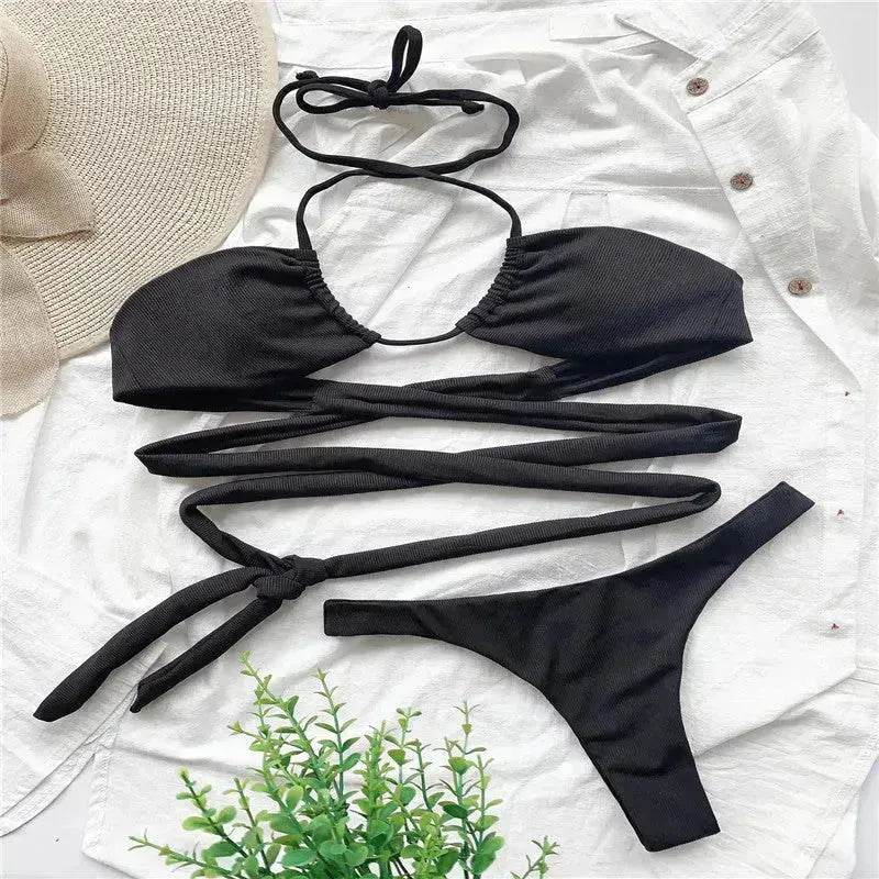 Solid Color Swimsuit Women Strappy Swimsuit Charming Bikini