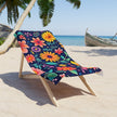Floral Fiesta Beach Towel – Colorful Summer Flowers on Navy