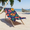 Floral Fiesta Beach Towel – Colorful Summer Flowers on Navy