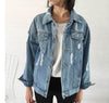 Unisex Casual Loose Wash Water Outwear Frayed Denim Jacket