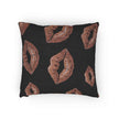 Rose Gold Lip Print Woven Pillow | Black Background, Decorative Throw Pillow