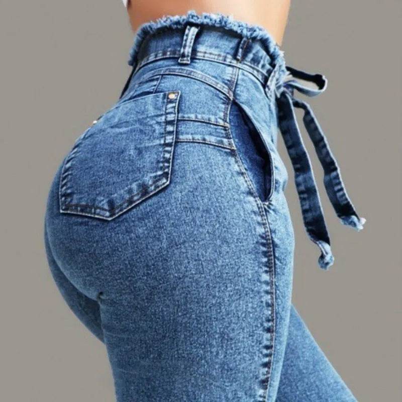 High Waist Fringed jeans Bootcut Pant for Women