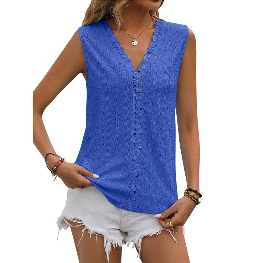 Summer Sleeveless Lace Blouse Tops Women V-neck top