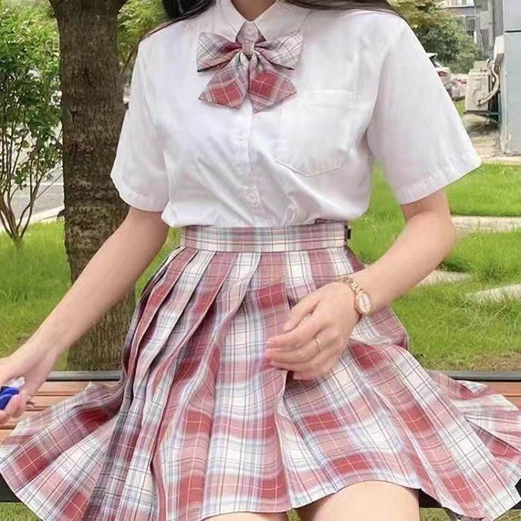 Student Jk Plaid Skirt Preppy Style Mini Pleated  Kilt Skirt