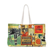 Vintage Travel Collage Weekender Bag | Postage Stamps, Airplane Motifs, Large Tote Bag