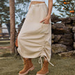 American-style Casual Denim Drawstring Midi Cargo Skirt