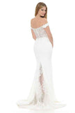 OFF SHULDER DRESS WITH MESH TRAIN