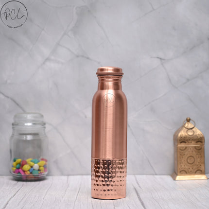100% Pure Copper Water Bottle 950ML | Half-Hammered Ayurvedic Design | Handcrafted, Leak-Proof & Sustainable