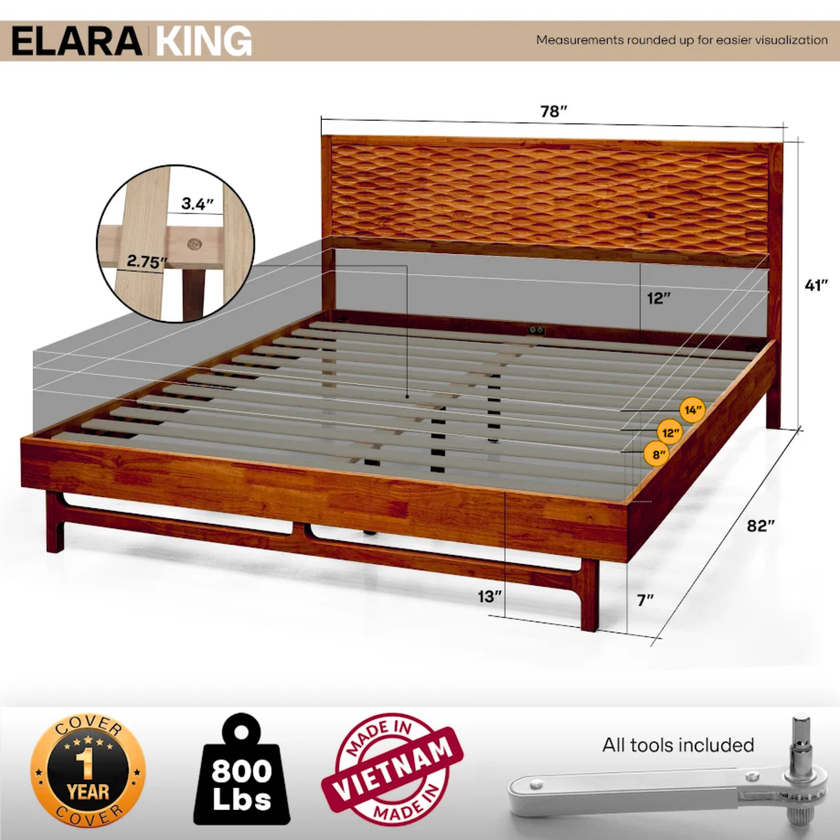 Elara Solid Wood Bed Frame