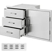 VEVOR Outdoor Kitchen Door Drawer Combo 38.1\'\'W x 22.6\'\'H x 20.8\'\'D, BBQ Access Door/Triple Drawers Combo with Stainless Steel Handles, Perfect for BBQ Island Patio Grill Station