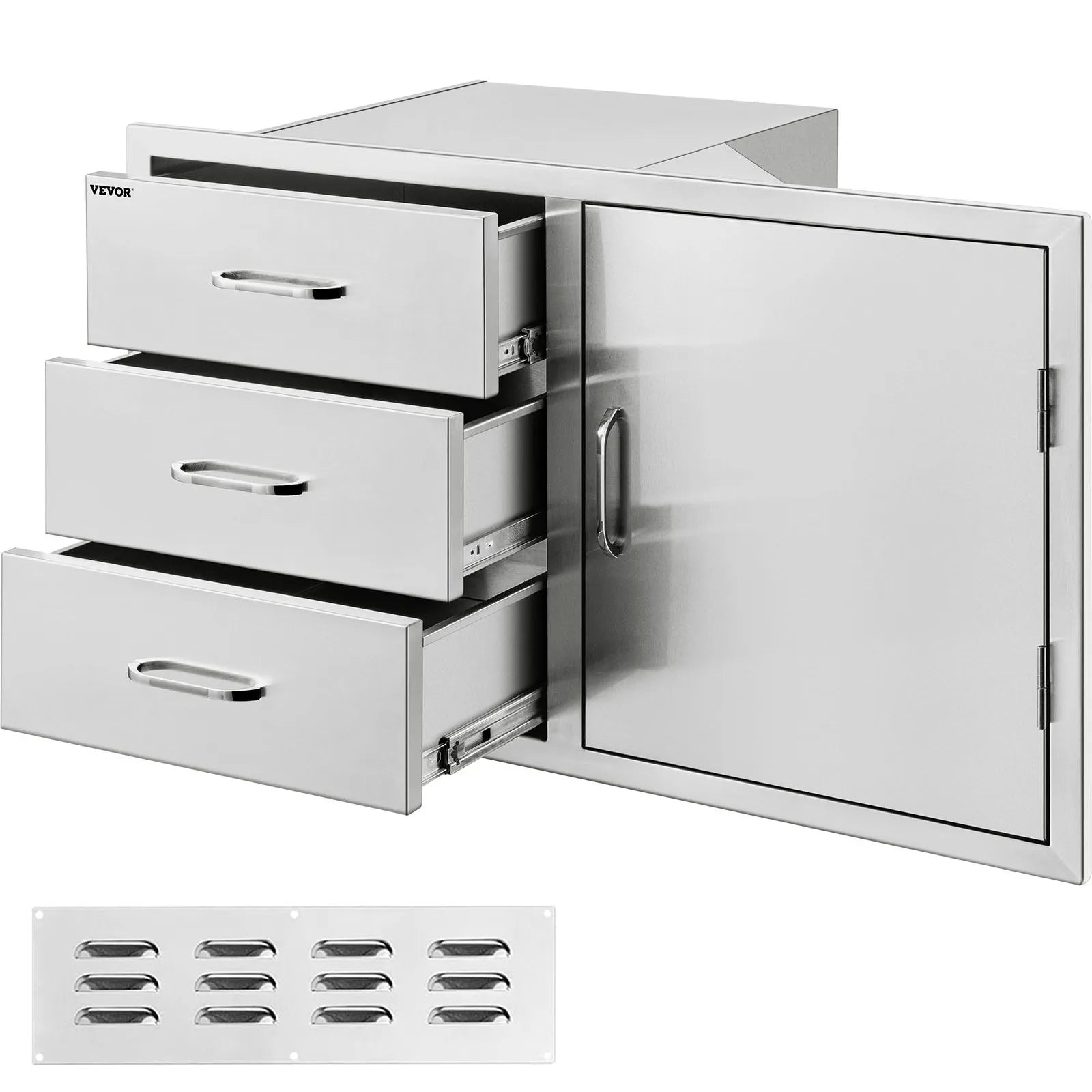 VEVOR Outdoor Kitchen Door Drawer Combo 38.1\'\'W x 22.6\'\'H x 20.8\'\'D, BBQ Access Door/Triple Drawers Combo with Stainless Steel Handles, Perfect for BBQ Island Patio Grill Station