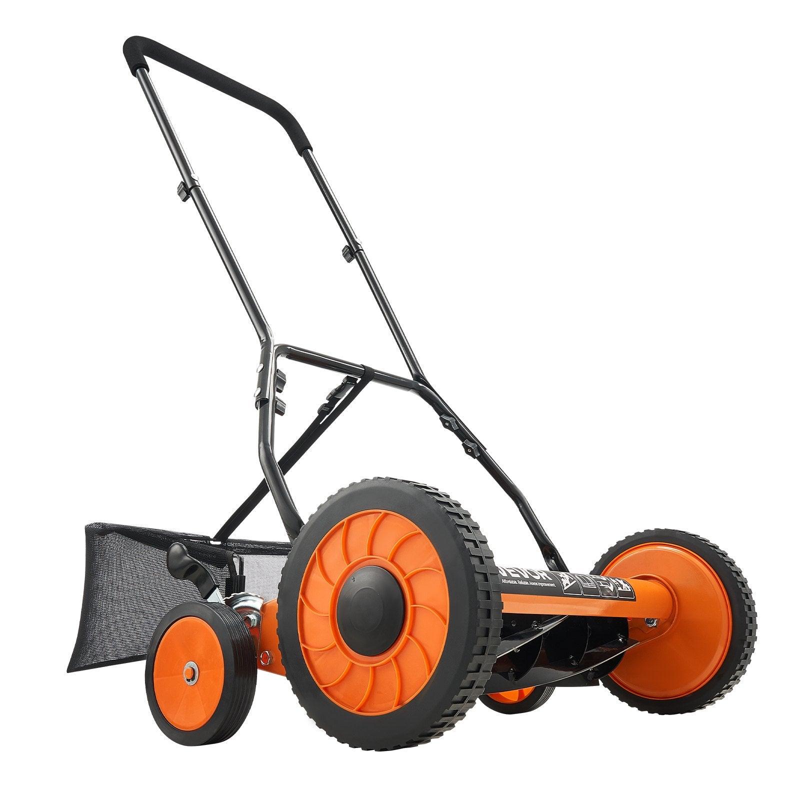 Manual Push Reel Lawn Mower 5-Blade Adjustable Height Grass Catcher 4 Wheels