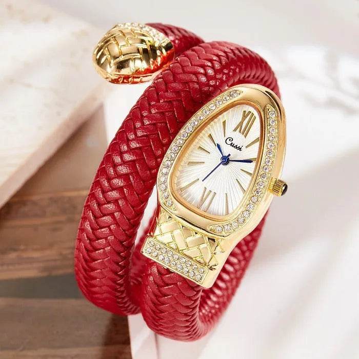 Snake Watch Fashion,  Quartz Watch With Diamond Leather Strap