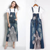 Embroidered Lace Denim Midi Jumper Dress European and American Style
