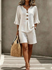 Women's Two-Piece Shorts Suit – V-Neck Ruffle Top & Short Pant Set