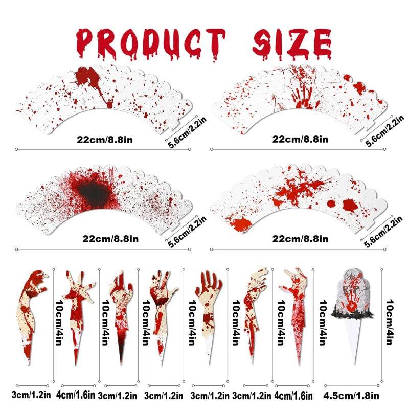 48Pcs Halloween Cupcake Toppers Wrappers Rip Kit Bloody Zombie Hand Cupcake Pick Decorations For Halloween Horror Movie Bloody Theme Birthday Party Cake Decorations Supplies