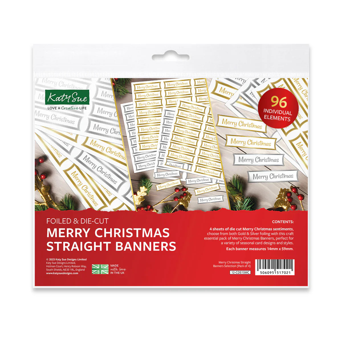 Foiled Merry Christmas Straight Banners Selection, Pack of 4
