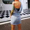 Street Fashion One shoulder Denim Mini Jeans hip dress
