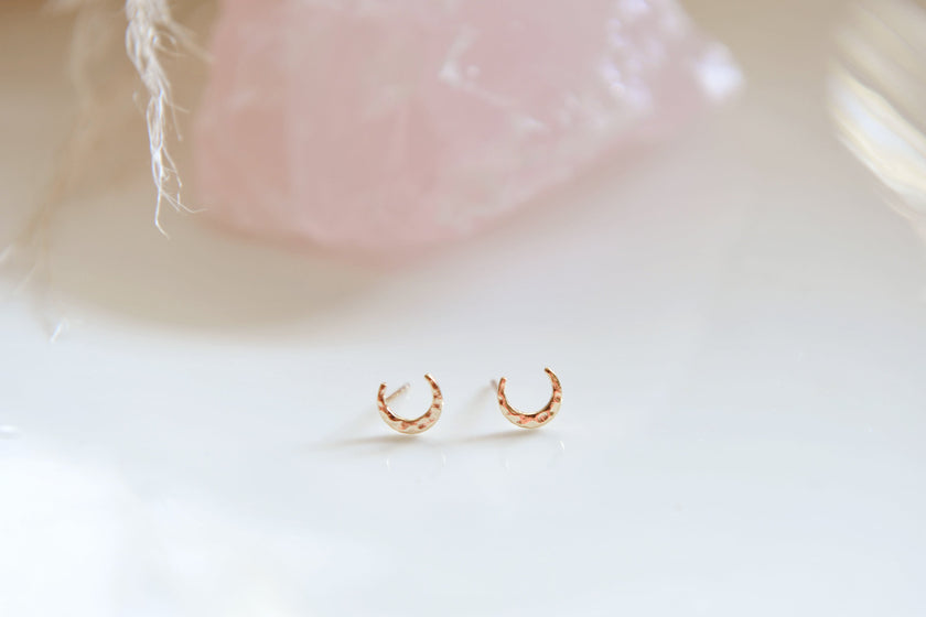 Hammered Crescent Moon Studs