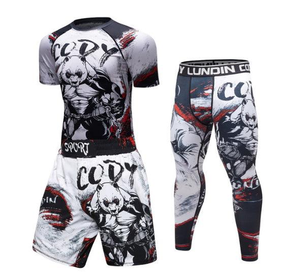 Men’s MMA Compression Rash Guard Set – Anime BJJ Grappling Fight Shorts & Leggings Training Gear