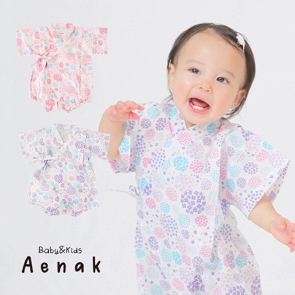 [Pre-Order] Baby Jinbei Romper: Hydrangea Pattern (Cool Grid Weave) (Save 50% in January)