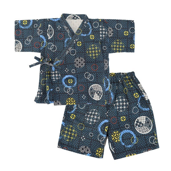 [Pre-Order] Kids' Jinbei Set: Cut Glass Pattern 2-Piece Set (Cool Grid Weave) (Save 50% in January)